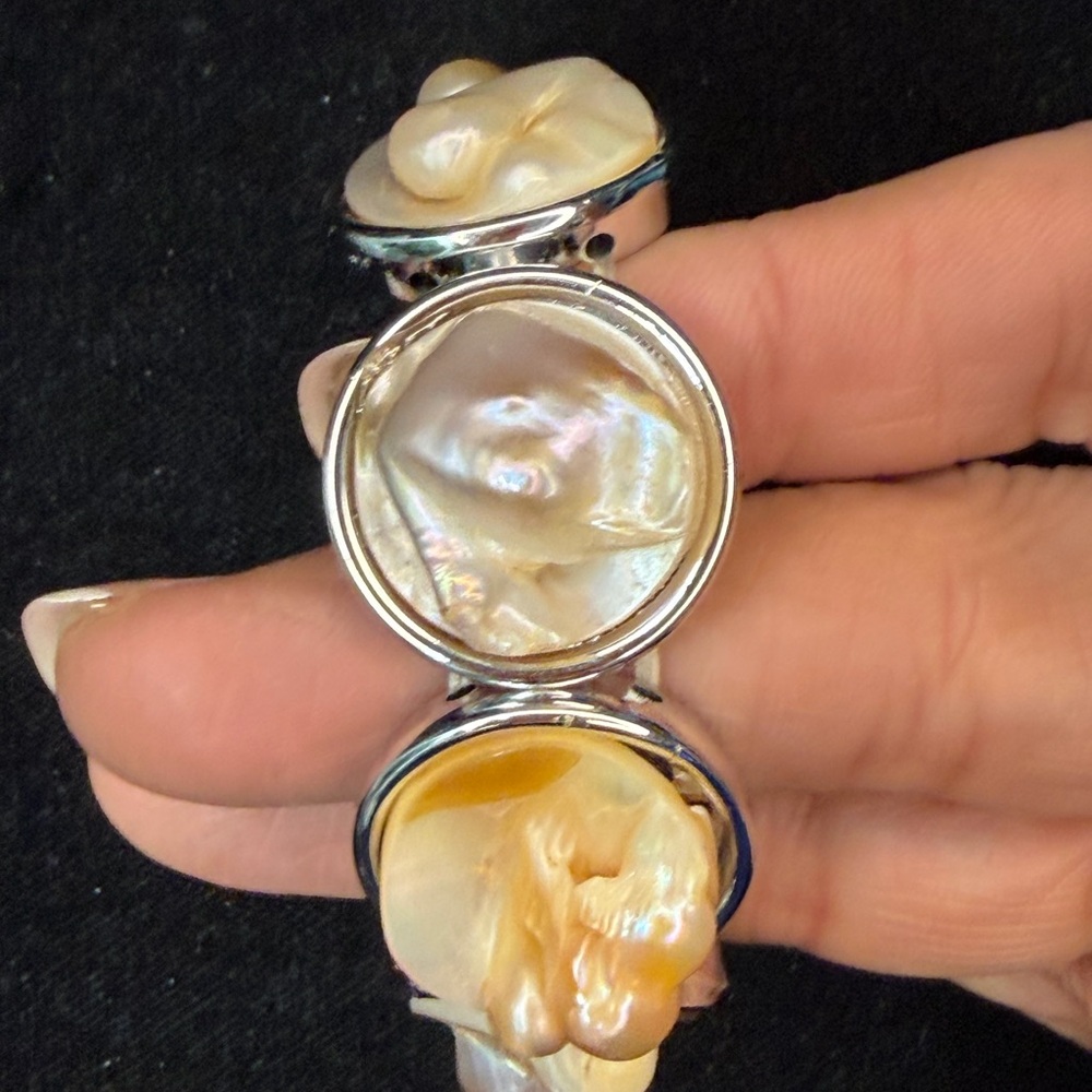 Elegant Silver and Cream Women's Bracelet